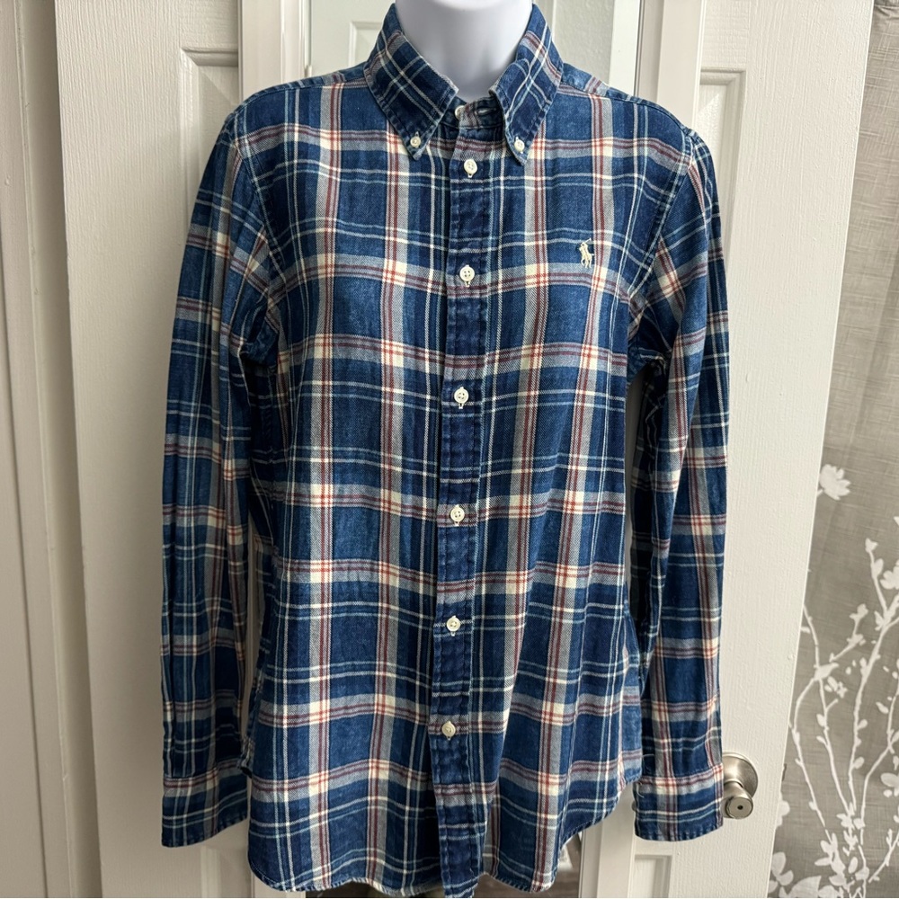 Ralph Lauren Classic Fit Plaid Button Down Jean Shirt M Medium